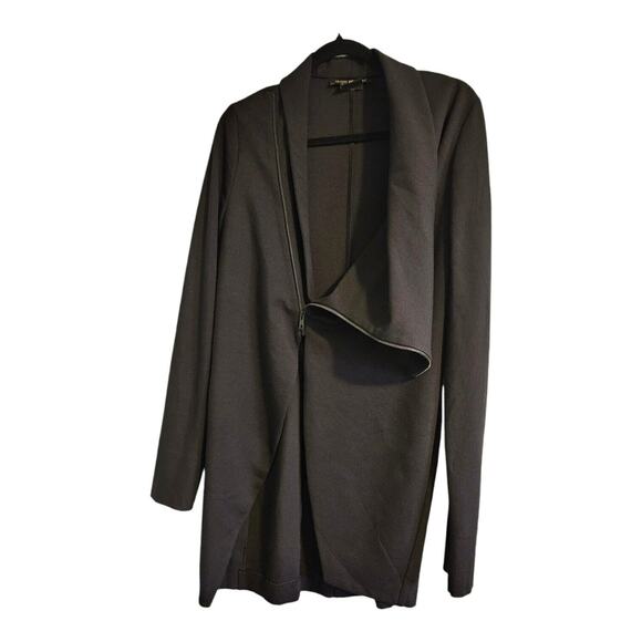 Isabel De Pedro Womens Asymmetrical Zip Over Jacket Black Drape Neck Coat Size 8 - Picture 3 of 9